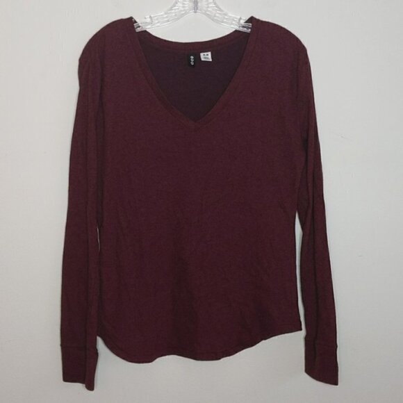 BDG Tops - BDG Maroon V Neck Long Sleeve T Shirt